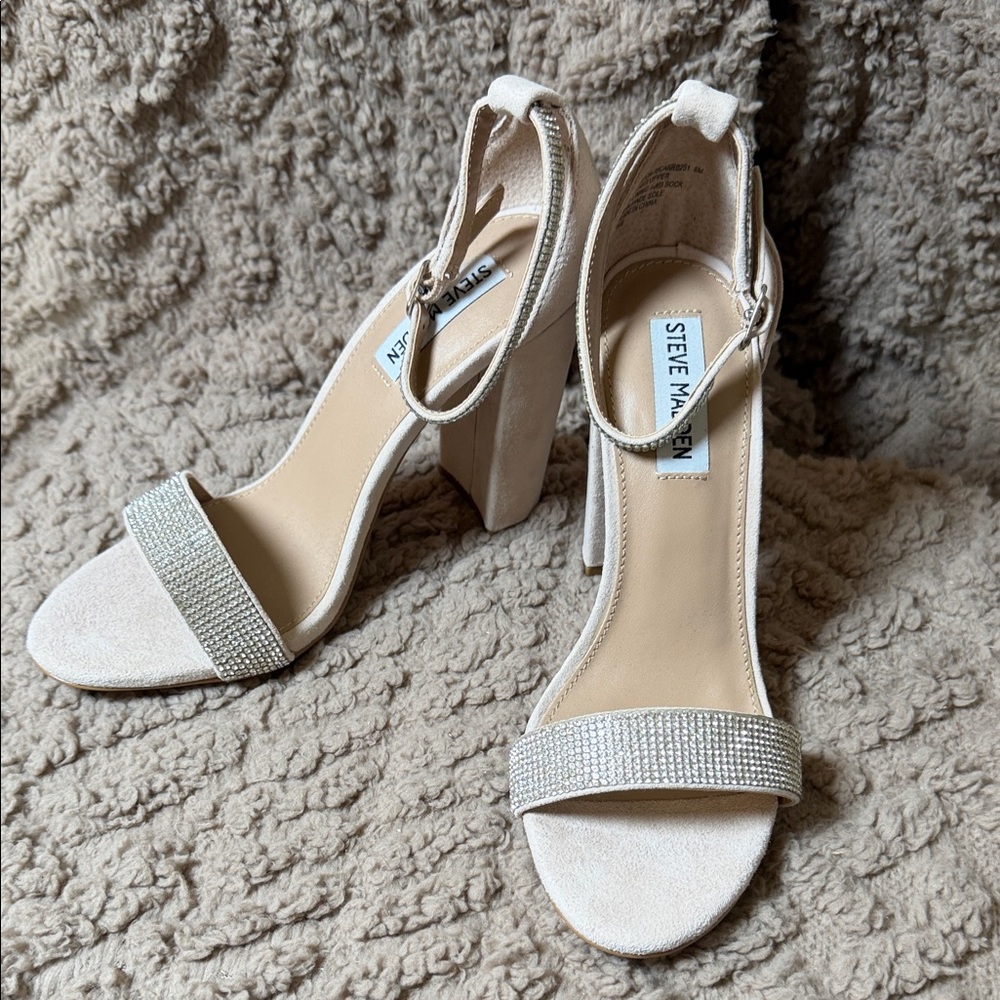 Steve Madden Cream Rhinestone Heels - Picture 3 of 13